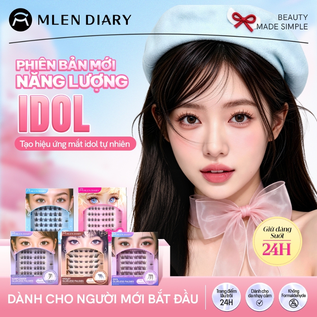MLEN DIARY Mi Giả Sẵn Keo Lông Mi Giả Tự Dính Mi Cụm Có Sẵn Keo Mềm Mại Tự Nhiên Dáng Mi Tự Nhiên Bs