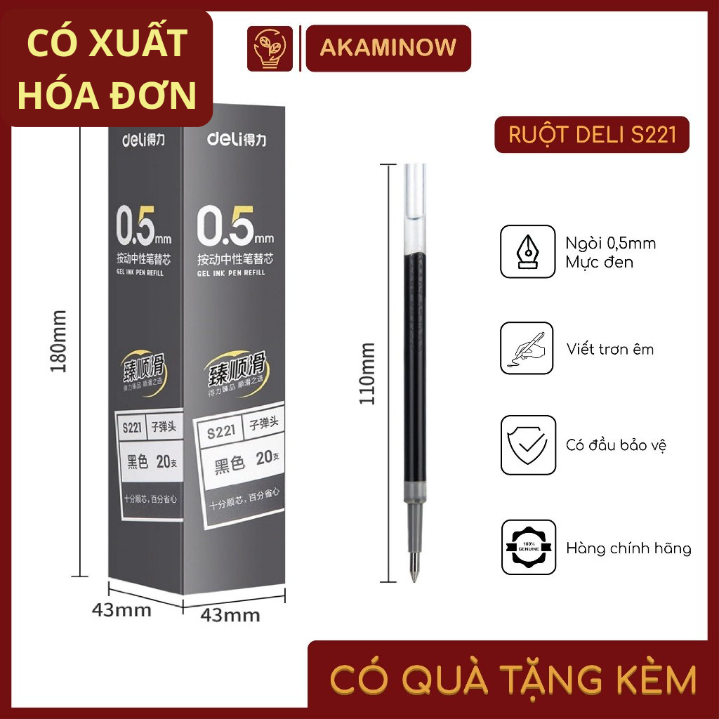 Hộp 5/10/20 ruột bút Deli S221 màu Đen