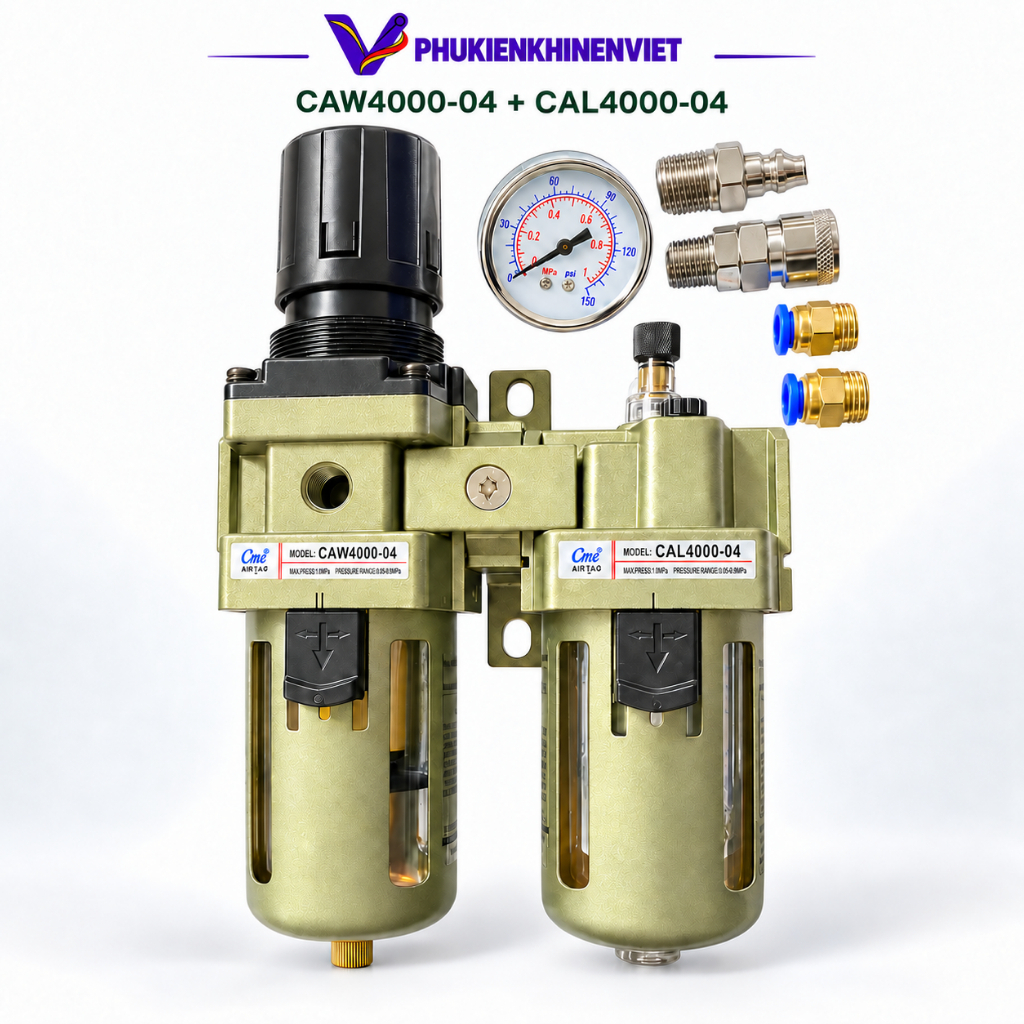 Bộ Lọc Đôi Khí Nén CIM AC4010-04 Ren 1/2, Lọc Điều Áp AW4000-04 Kèm Khớp nối