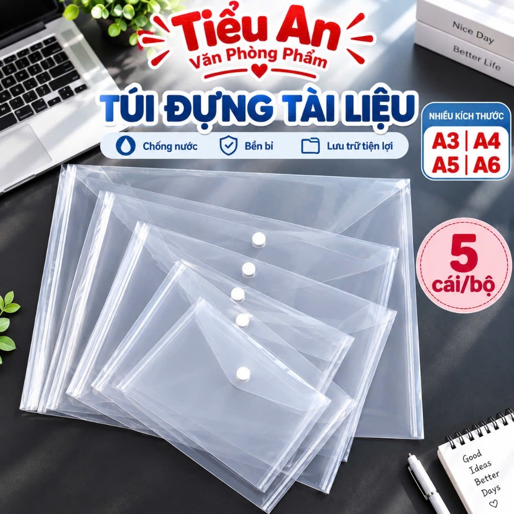 Combo 5 Bìa Kẹp Hồ Sơ Trong Suốt A3/A5/A6 – File Kẹp Tài Liệu Nút Bấm, Bìa Nhựa Clear Nhiều Kích Thư