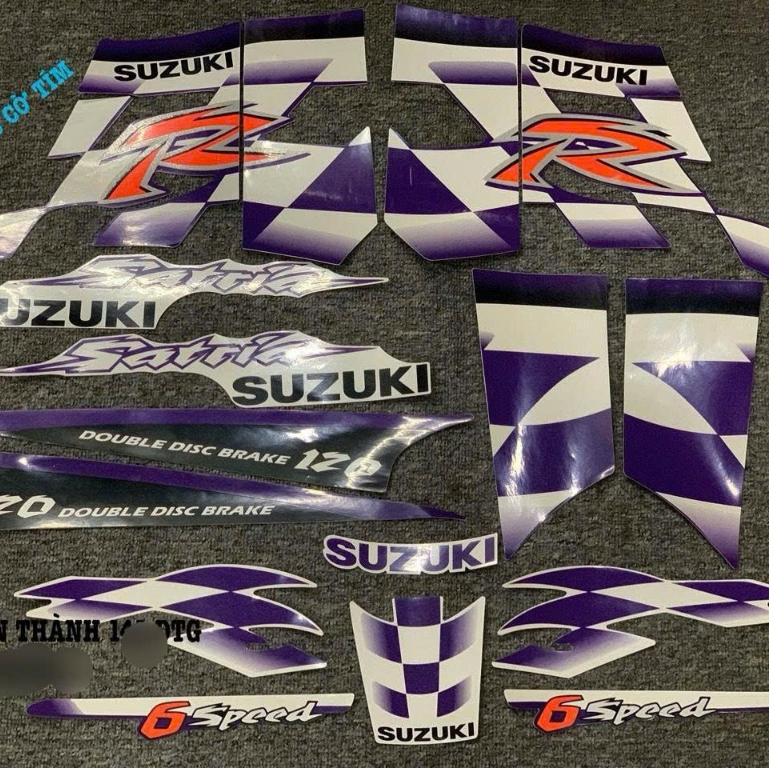 Tem Satria 2000 ( Mẫu tem Cờ ) 3 Lớp , ST2K , Satria , RG ( MÀU TÍM )
