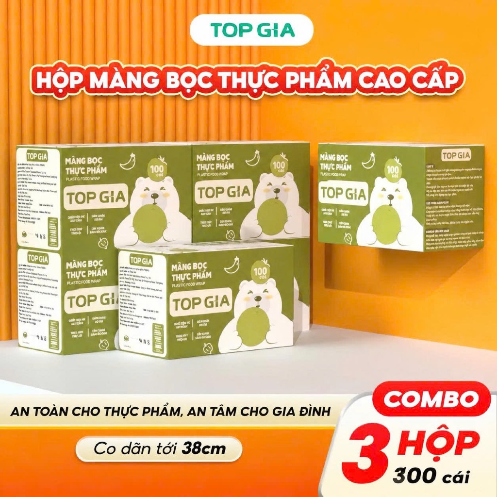 Màng bọc thực phẩm TOPGIA hộp 100 cái treo tường tiện lợi, chất liệu an toàn cho thực phẩm chun co dãn
