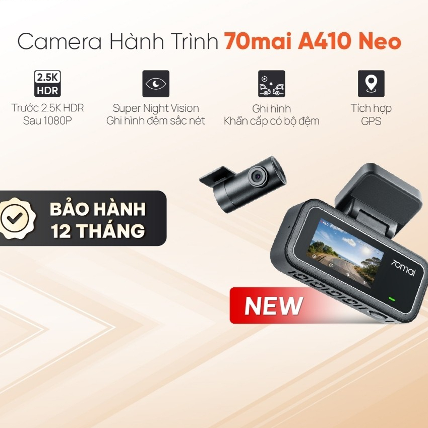 Camera hành trình 70mai A410 NEO 2.5K HDR ghi hình 2 mắt trước sau sắc nét, giám sát đỗ xe 24h