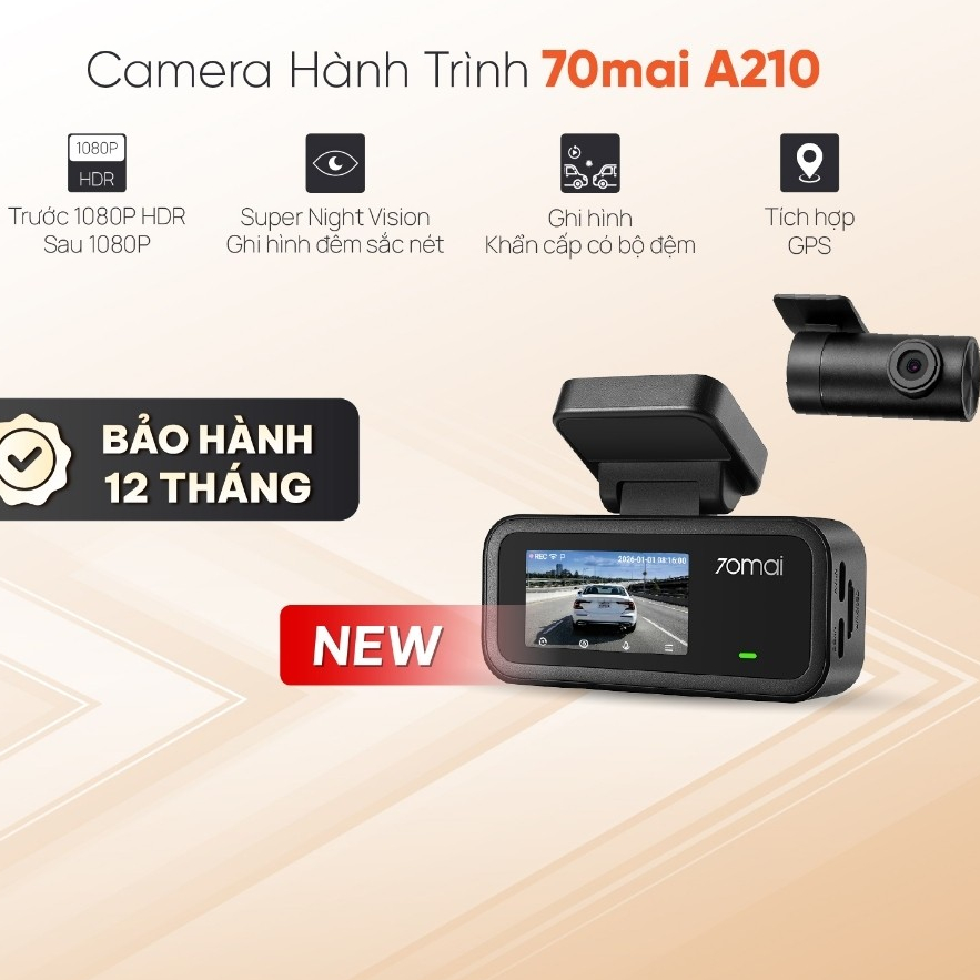 Camera hành trình 70mai A210 Thiết kế tối giản,Tích hợp GPS, Ghi hình đêm sắc nét với khẩu độ F1.6,