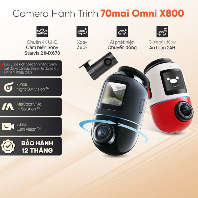 Camera Hành Trình 70mai 4K Omni X800 Công Nghệ AI 2.0 Wifi6 5GHz Thẻ Nhớ 70mai 128GB