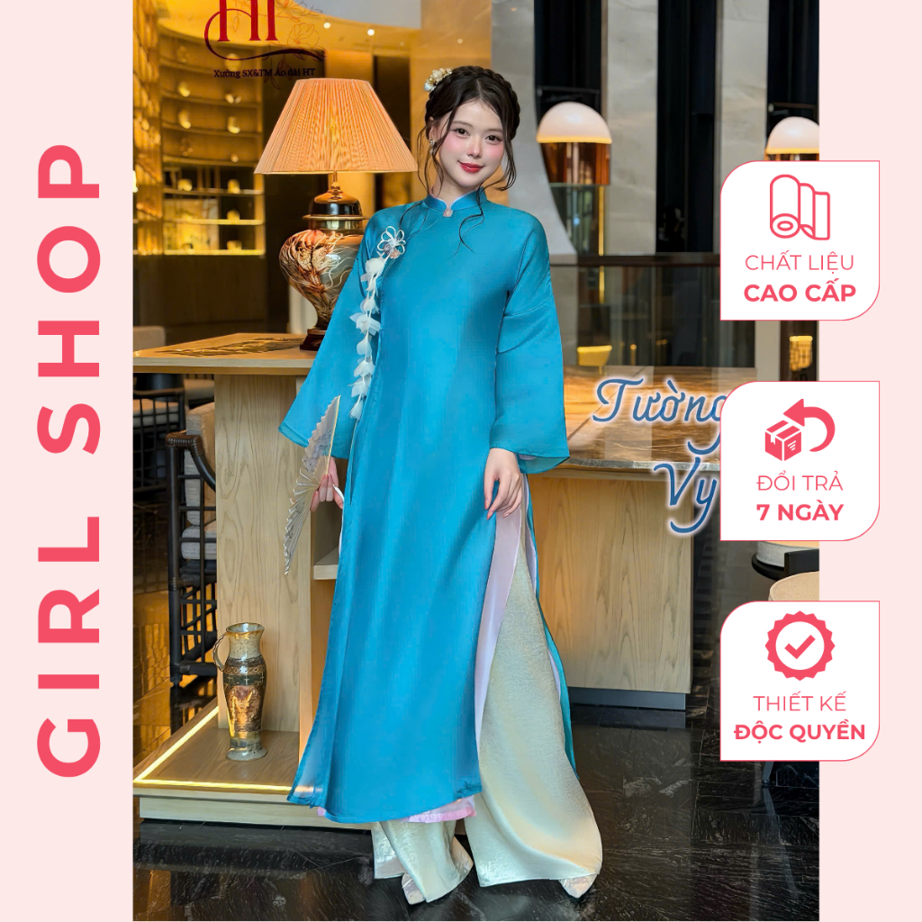 Áo Dài Tường Vy Thiết Kế Cao Cấp Dáng Suông 4 Tà Cổ Cao Sang Trọng Thanh Lịch GIRLSHOP