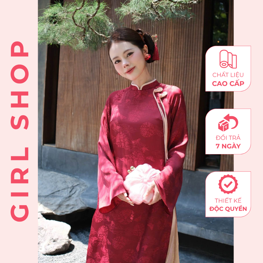 Áo Dài Dư Niên Thiết Kế Cao Cấp Dáng Suông 4 Tà Cổ Cao Sang Trọng Thanh Lịch GIRLSHOP