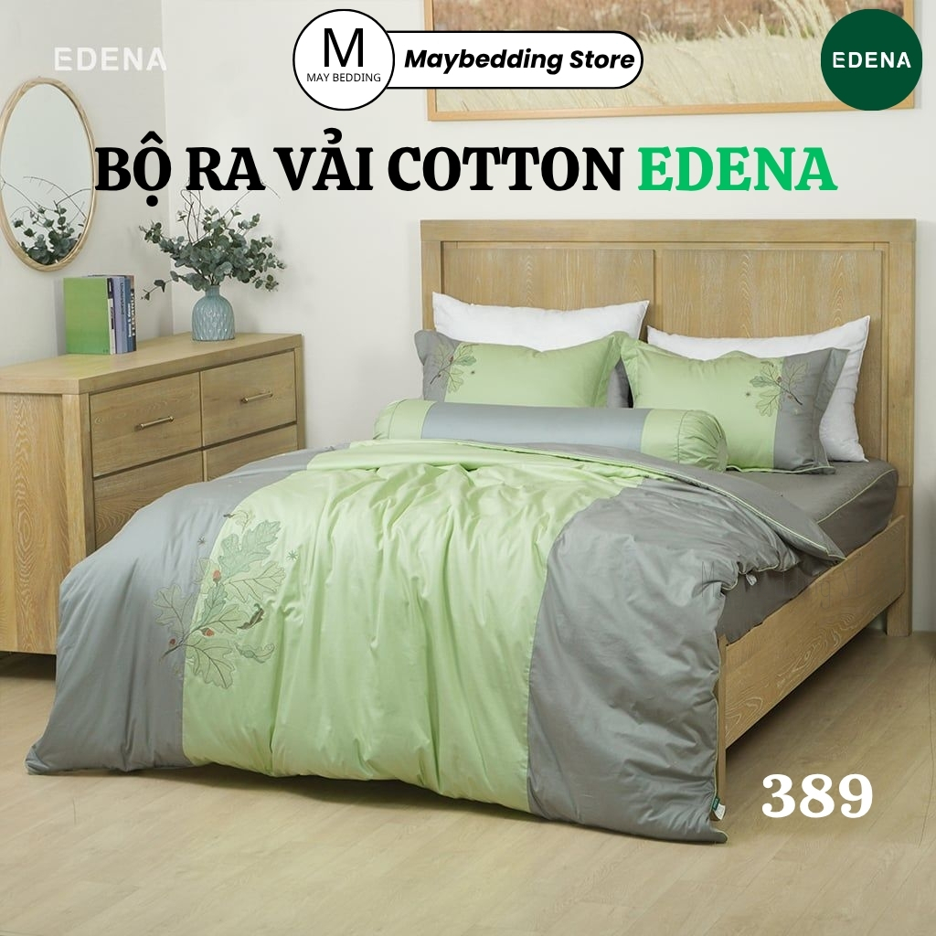 Bộ Chăn Ga Gối Cotton EDENA Cao Cấp Solid 389, Hàng Chính Hãng