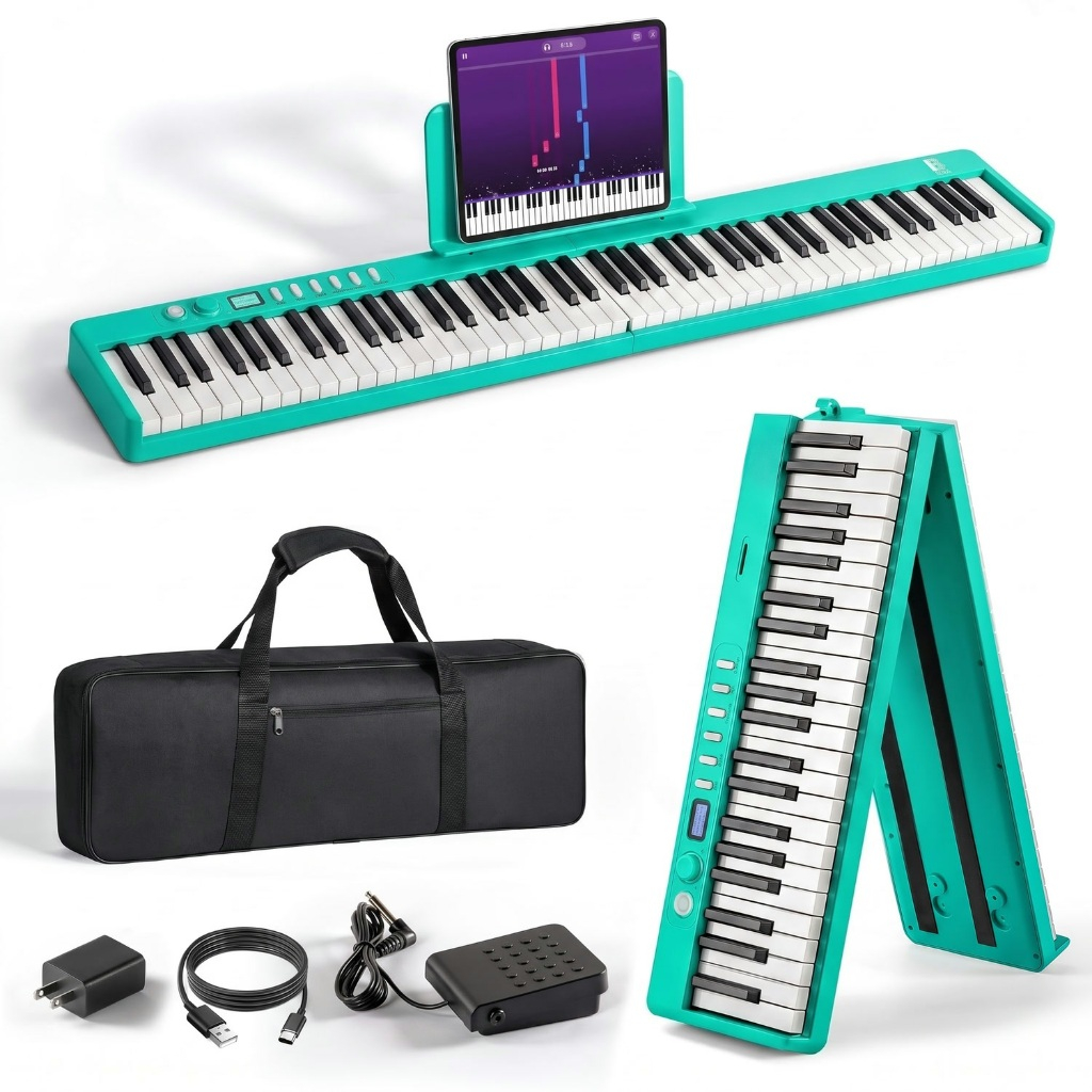 Đàn Piano điện gấp gọn, Digital Foldable Piano - Bora BX-20 PRO (BX20 PRO) - Green, Bluetooth, 88 ph
