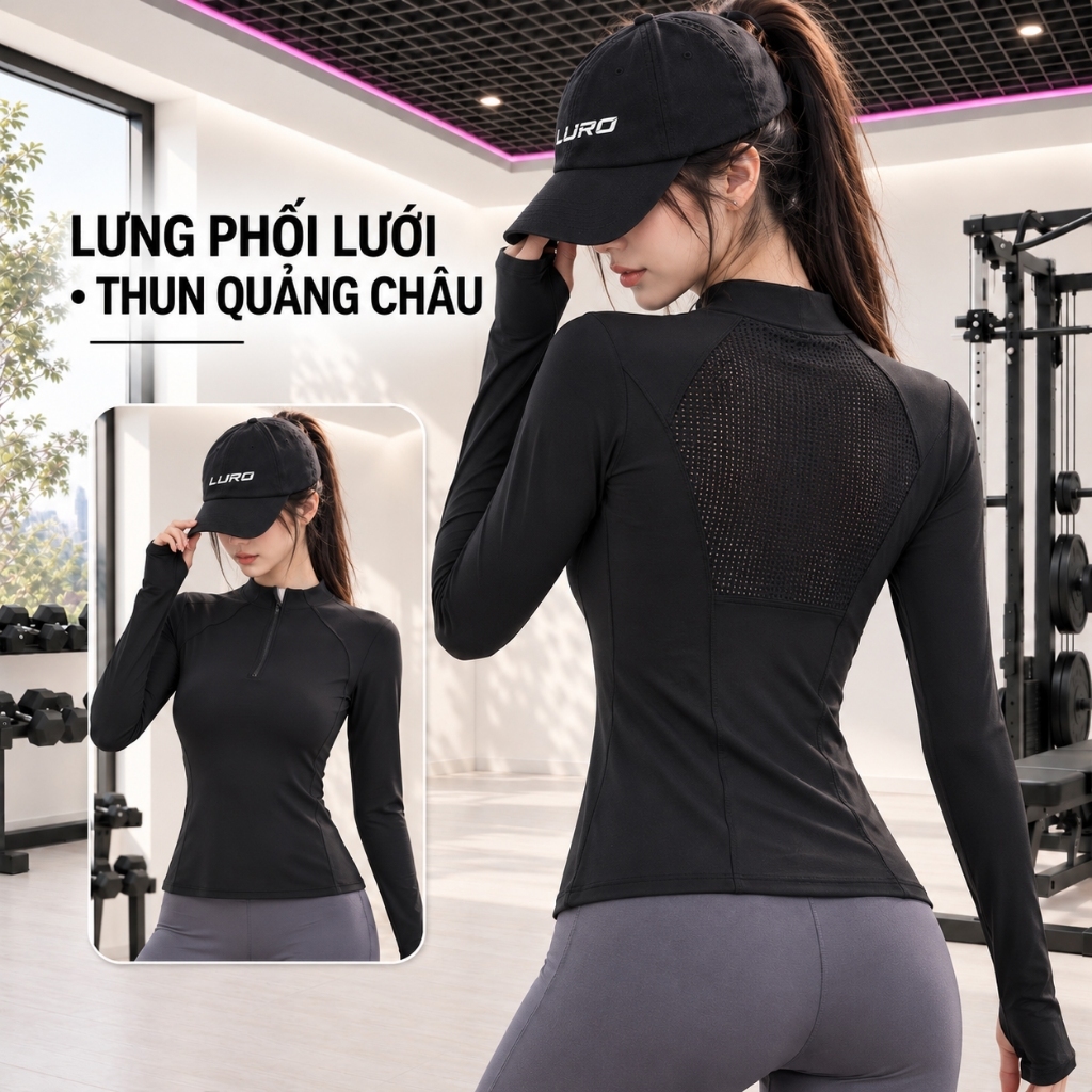 A14D — Áo thể thao nữ tay dài phối lưới
