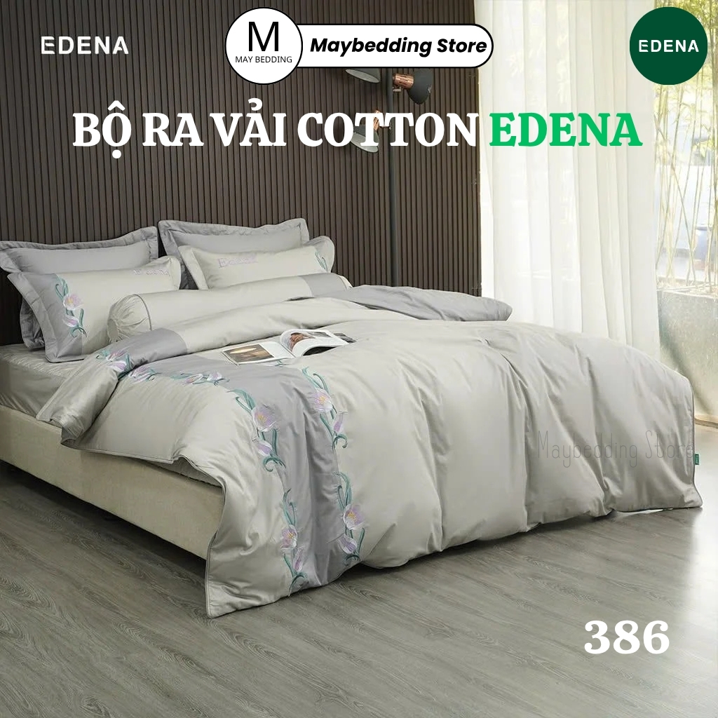 Bộ Chăn Ga Gối Cotton EDENA Cao Cấp Solid 386, Hàng Chính Hãng