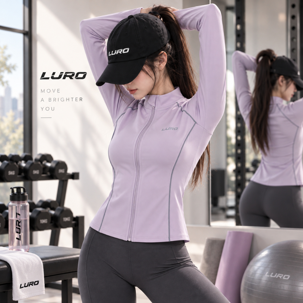 Áo Khoác Thể Thao Nữ LURO Ôm Body Tôn Dáng, Thun Quảng Châu, Viền Phản Quang, Gym Yoga 7