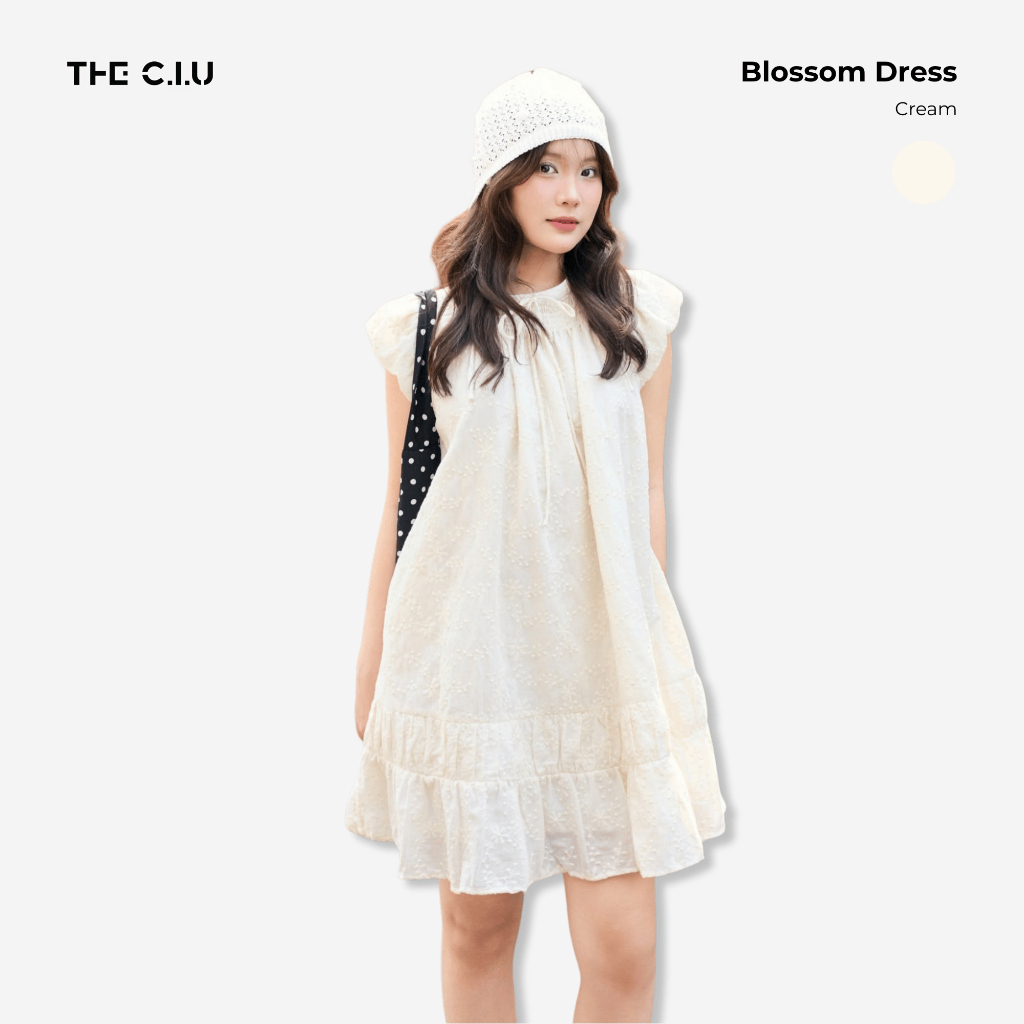 Đầm babydoll nữ tay cánh tiên THE C.I.U, đầm xô thêu hoa form suông xòe nữ tính – Blossom Dress