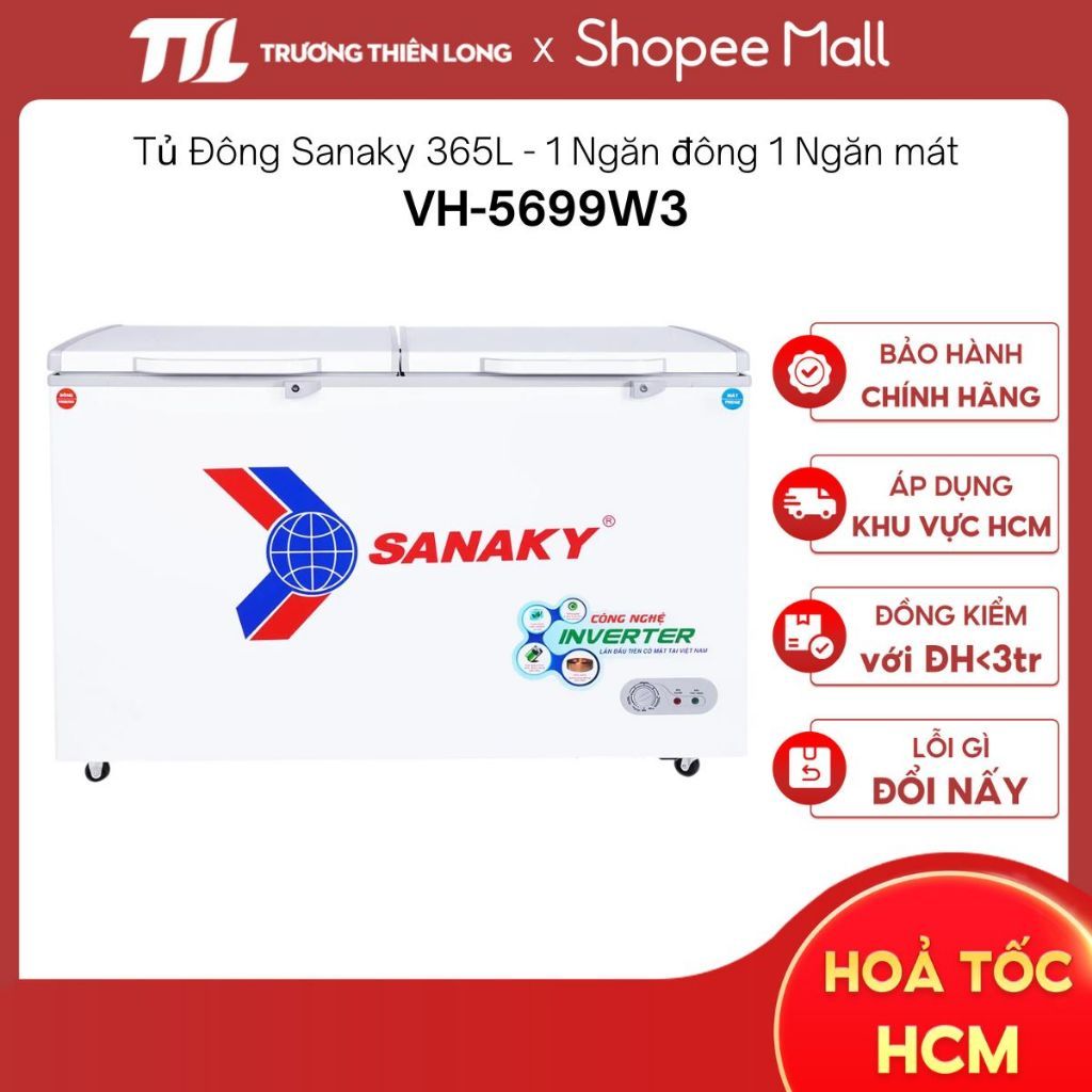 VH-5699W3 - Tủ Đông Mát Sanaky Inverter 365 Lít - 1 ngăn đông, 1 ngăn mát [FREESHIP HCM]