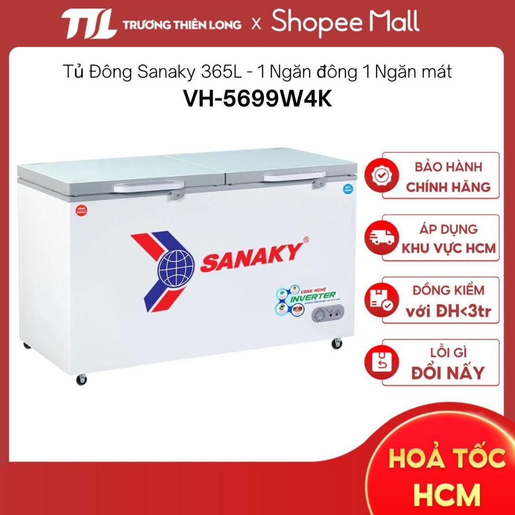 VH-5699W4K - Tủ Đông Mát Sanaky Inverter 365 Lít VH-5699W4K - 1 ngăn đông, 1 ngăn mát [FREESHIP HCM]
