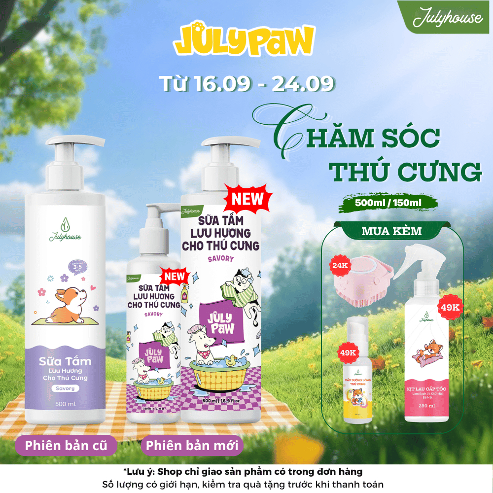 Sữa tắm cho chó mèo 150ml/500ml Julyhouse thơm mát khử mùi hôi