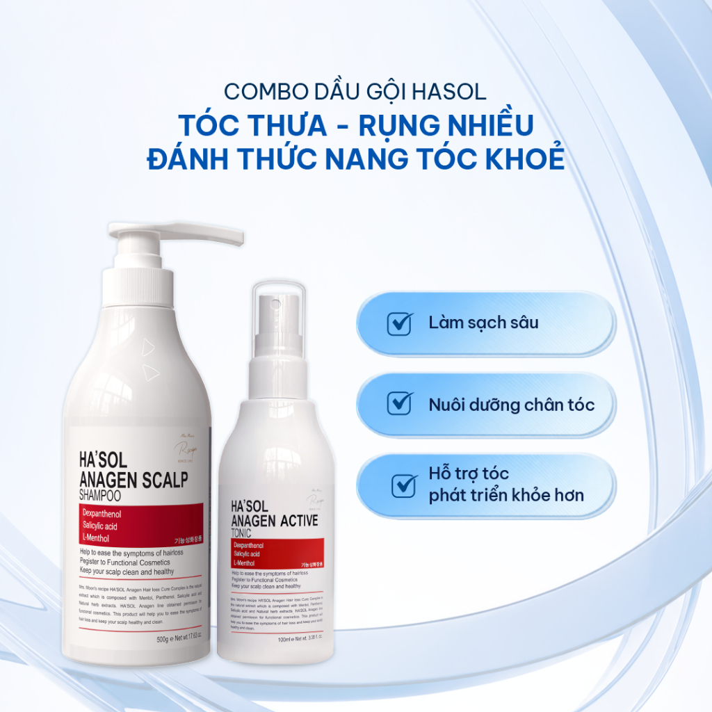 Combo chăm sóc tóc Hasol dầu gội & xịt dưỡng mọc tóc, hỗ trợ giảm gãy rụng chăm sóc tóc toàn diện