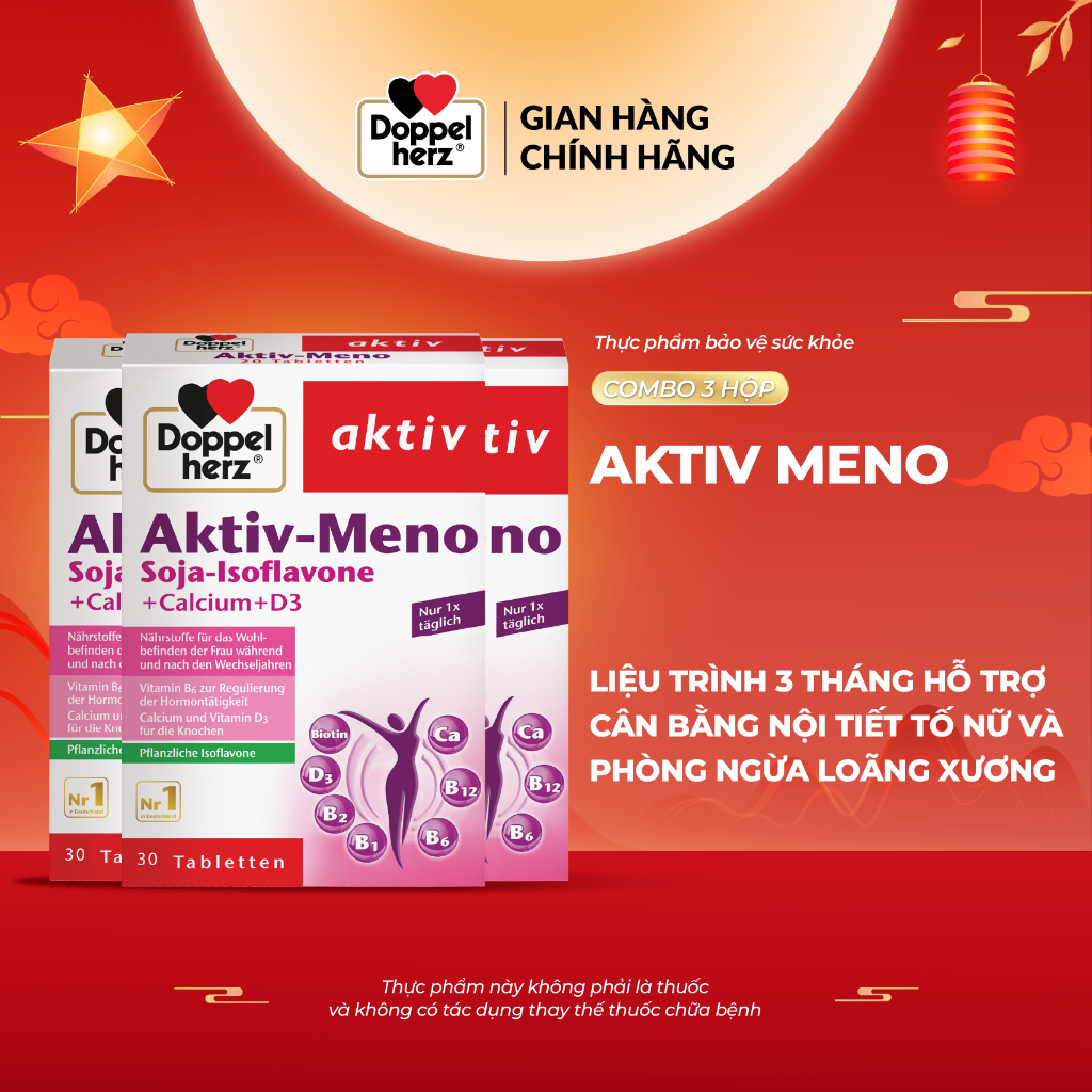 Combo 03 hộp viên uống cân bằng nội tiết tố Doppelherz Aktiv Meno (03 hộp, 30 viên/hộp)