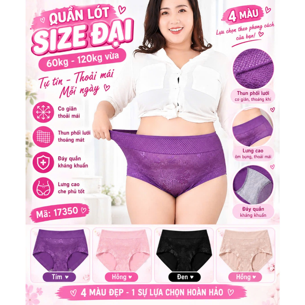 Quần Lót Nữ Bigsize Cotton Cao Cấp LinhStyle, Quần Lót Chíp Sịp Nữ Big Size To Không Lộ Viền Cạp Cao
