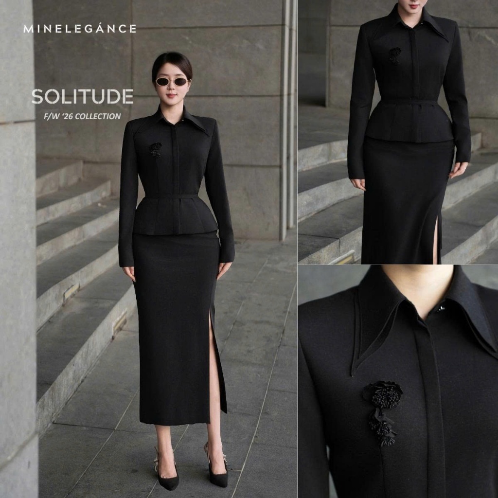 MINELEGÁNCE | SET ÁO SƠ MI CỔ ĐỨC & CHÂN VÁY BÚT CHÌ XẺ TRƯỚC THANH LỊCH, SANG TRỌNG - MIN156
