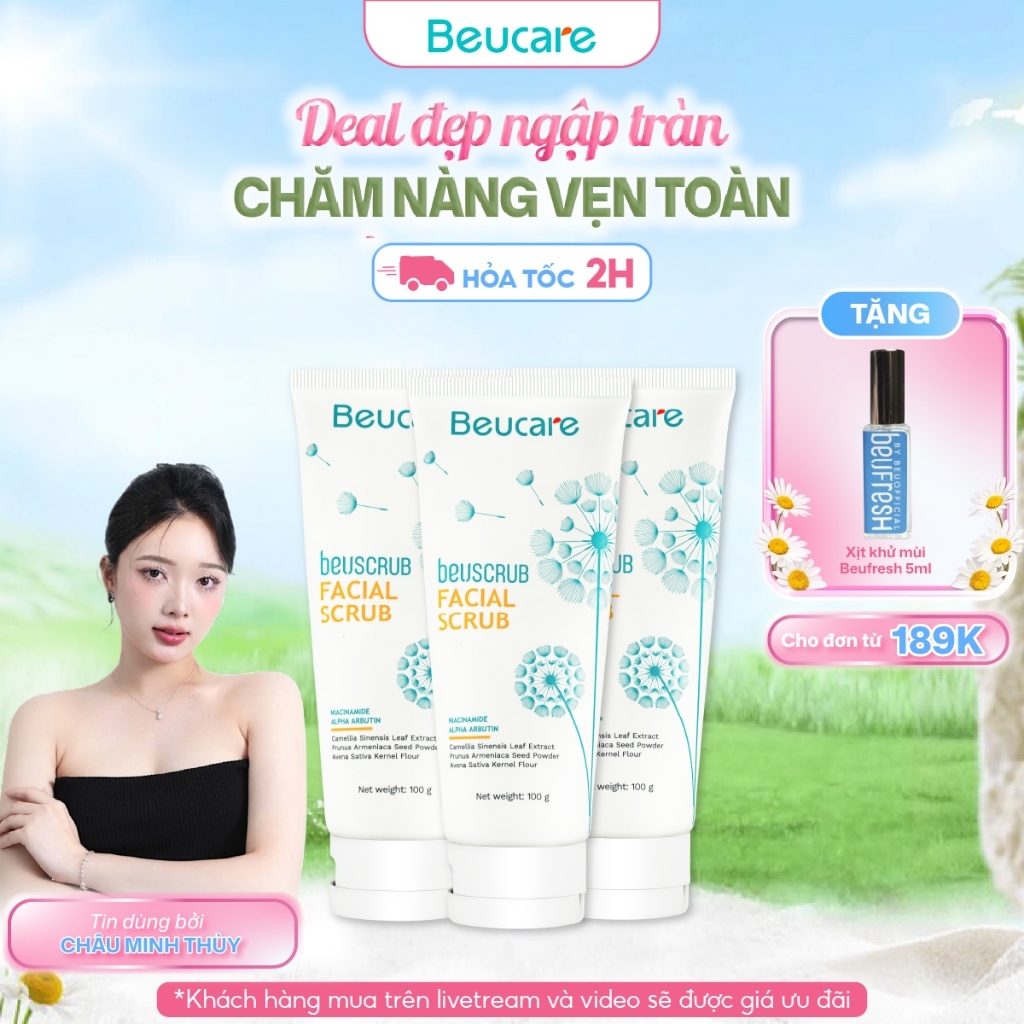 Combo 3 tẩy tế bào chết mặt BEUCARE trà xanh, tẩy da chết mặt ,thấm hút dầu thừa , làm sạch da, dưỡn