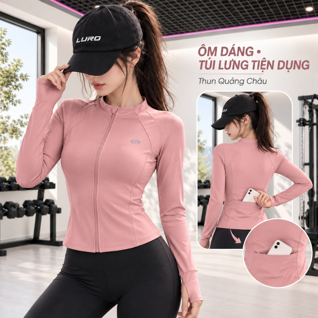 A5D — Áo thể thao nữ tay dài khóa kéo