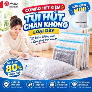 COMBO Túi hút chân không đựng quần áo chăn màn Pihome, có bơm điện, bơm tay
