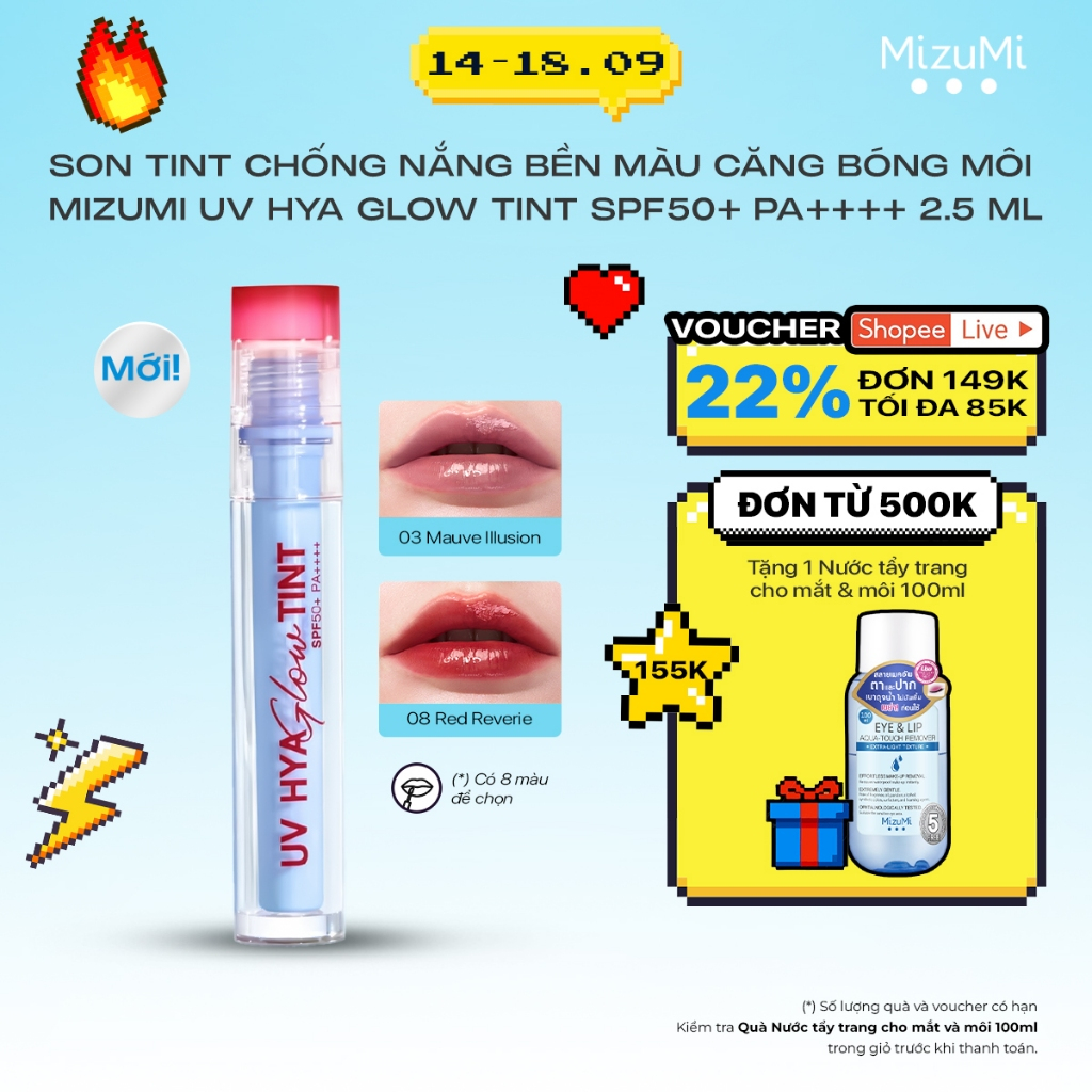 [MỚI] Son tint chống nắng bền màu căng bóng môi MizuMi UV Hya Glow Tint SPF50+ PA++++ 2.5 ml