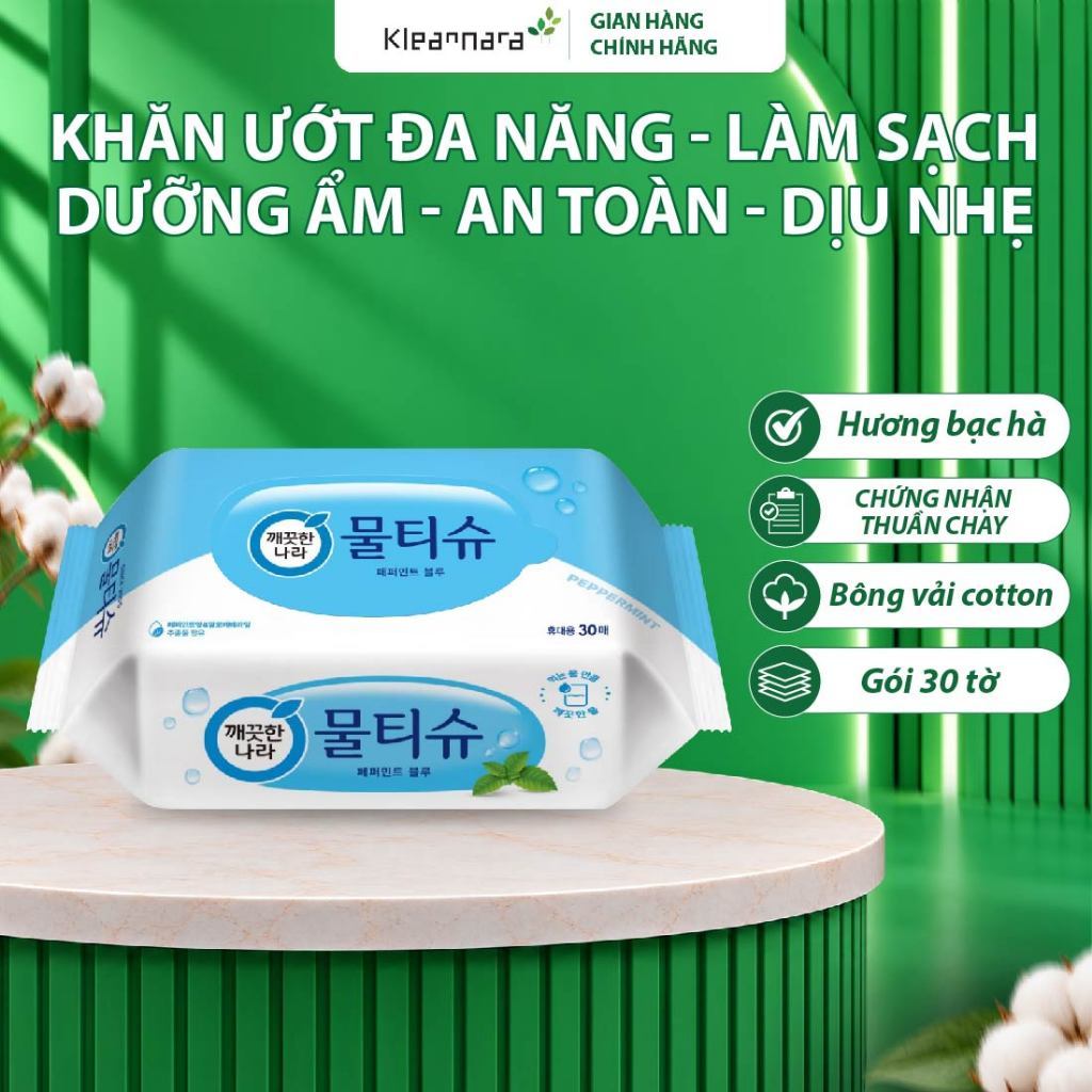 Khăn giấy ướt đa năng Kleannara Hàn Quốc tinh chất bạc hà 10 tờ / 30 tờ