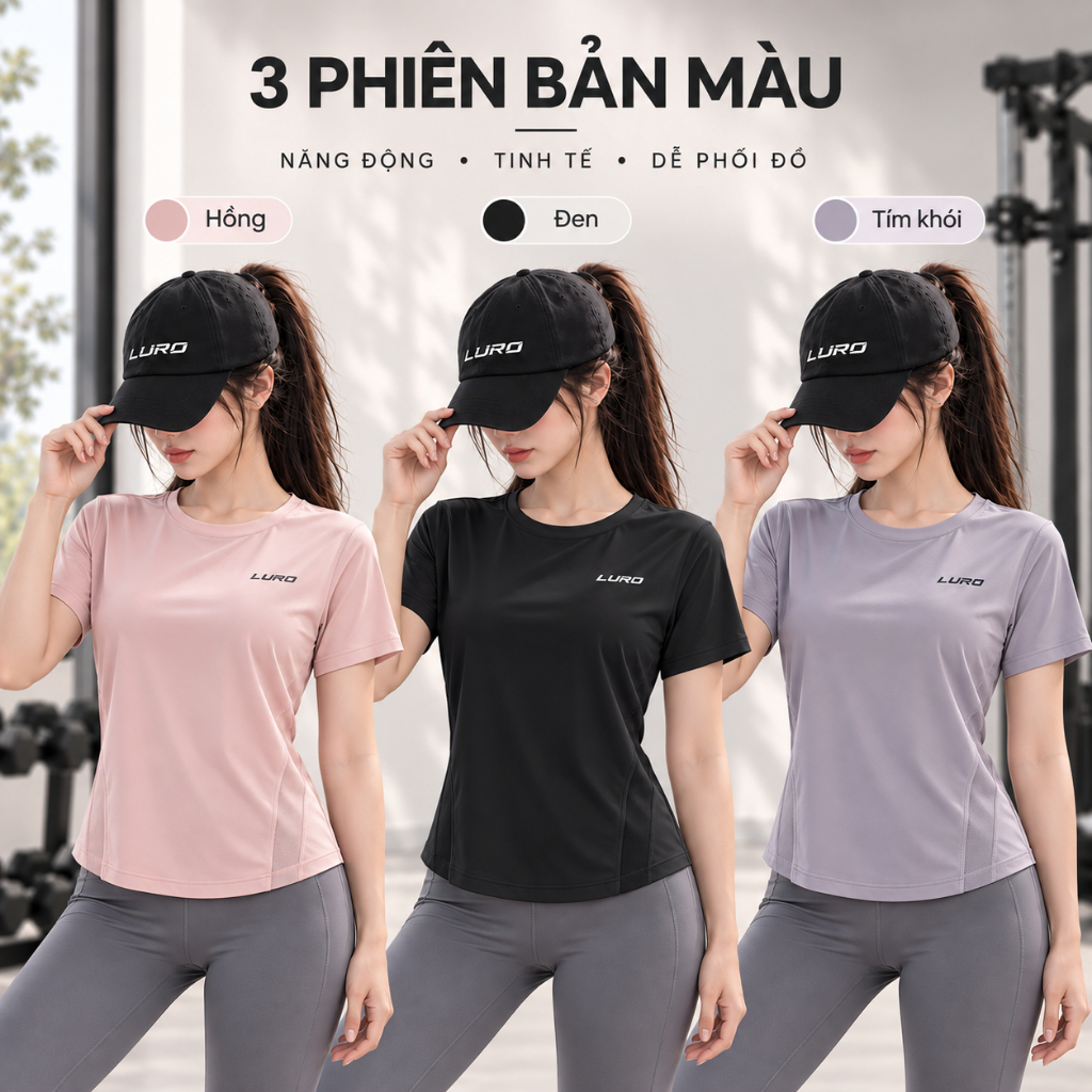 Áo Thể Thao Nữ LURO Tay Ngắn Phối Lưới, Thun Quảng Châu, Áo Tập Gym Yoga Ôm Dáng - A11N 6