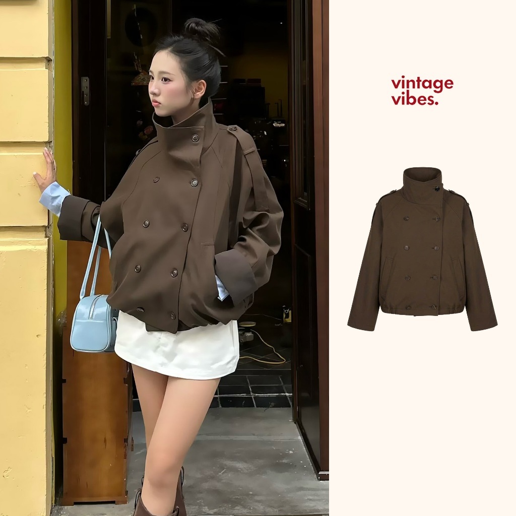 Áo khoác kaki cổ trụ phối nút Aisa Coat ୨୧ by Vintagevibes.