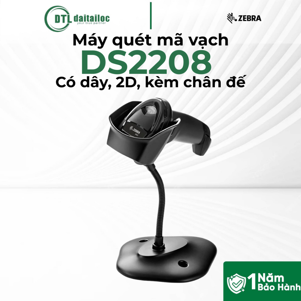 Máy Quét mã vạch Zebra DS2208 2D Qr Code Full Box Kèm chân Đế | Chính Hãng | Bảo Hành 12 Tháng