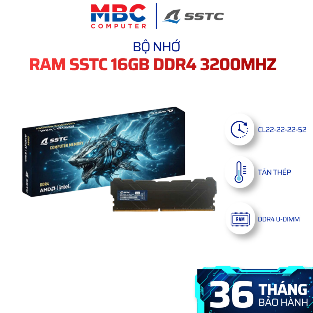 Ram Desktop SSTC 16GB DDR4 3200MHz Intel/AMD (U3200A-C22) - Bảo hành 36 tháng