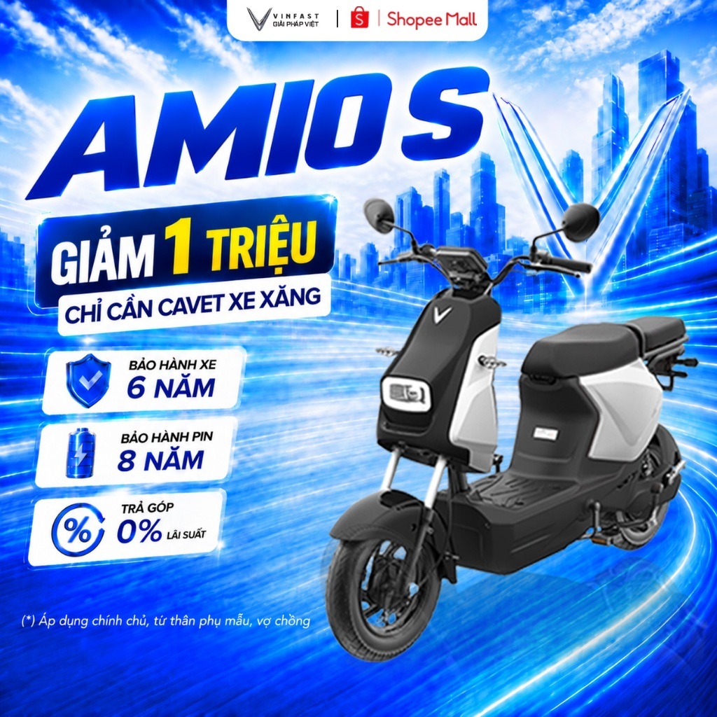 Xe máy Điện VinFast AmioS - HSSV Không cần GPLX - Pin LFP