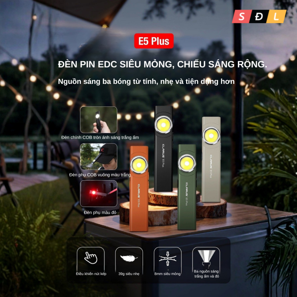 Đèn LED COB Klarus đuôi đèn nam châm từ tính model E5 | E5 PLUS sáng 600Lm chiếu xa 41m