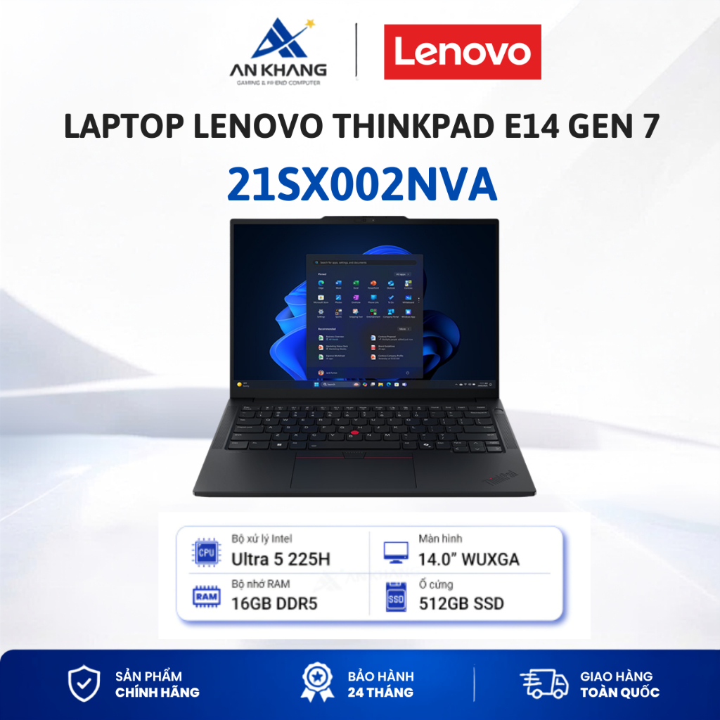 Laptop Lenovo ThinkPad E14 Gen 7 21SX002NVA( Core ULT5 225H, 16GB Ram, 512GB SSD, 14"WUXGA,  No OS) 