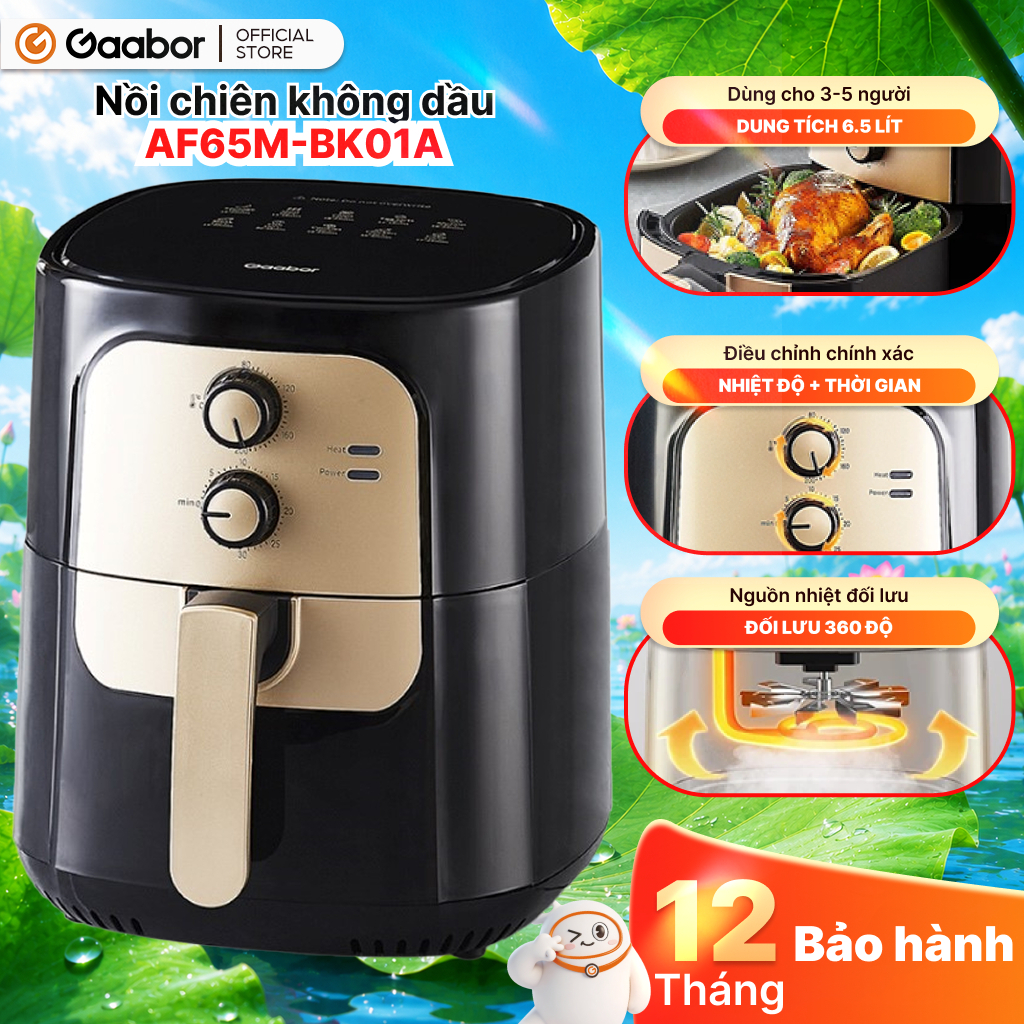 Hannah Olala x Gaabor Nồi chiên không dầu 6.5 lít AF65M-BK01A / AF65M-BK01S đối lưu nhiệt 360 độ côn