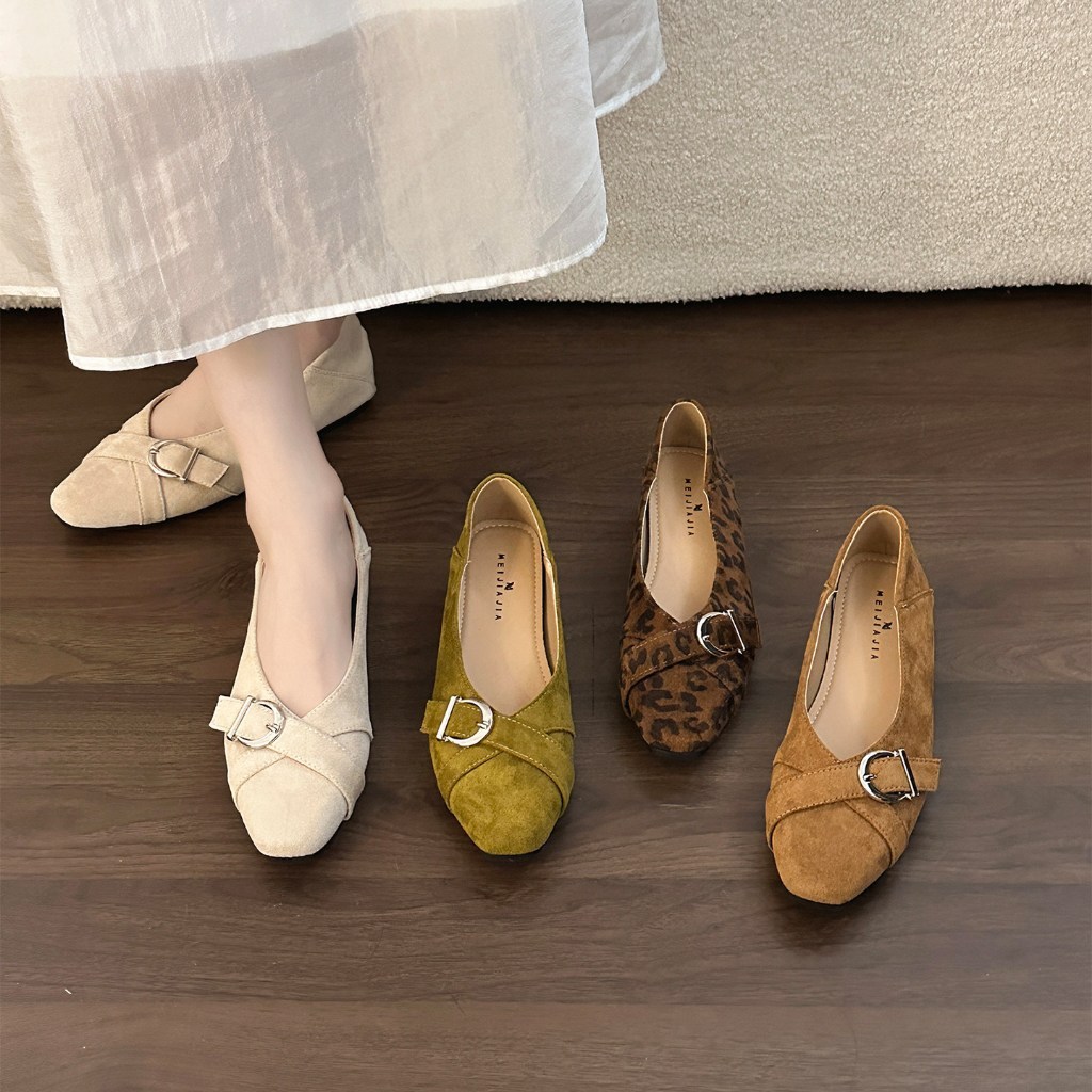 Giày Mary Jane Nữ Da Lộn Mũi Vuông Khóa Chéo Phong Cách Cổ Điển - K880