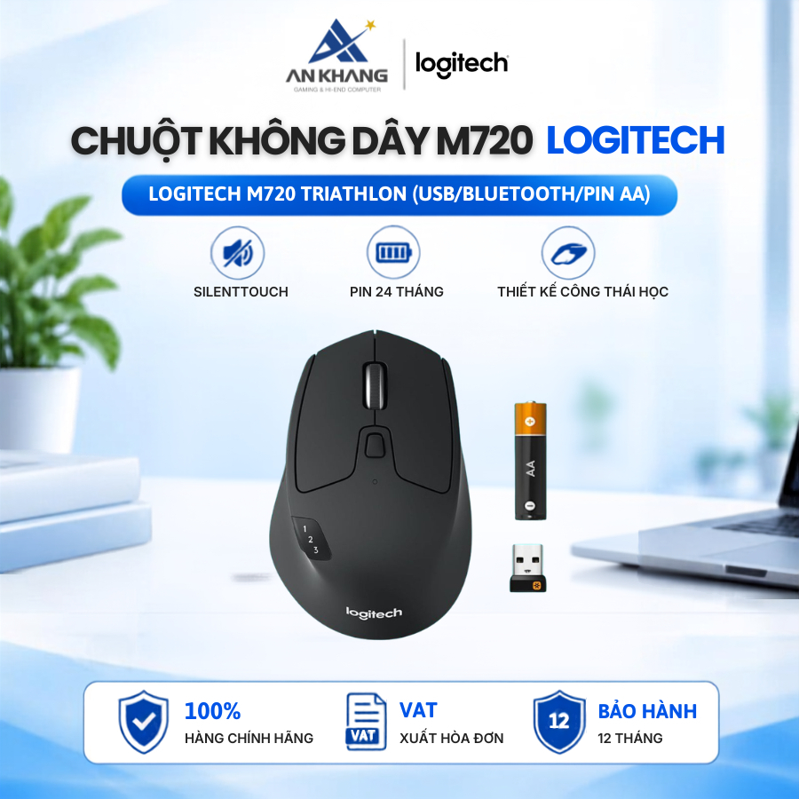 Chuột Logitech M720 Bluetooth Không Dây Đa Thiết Bị Triathlon 6 Nút Easy-Switch Silent Click