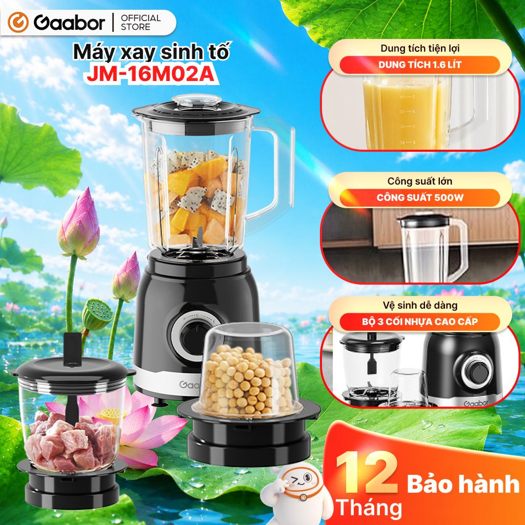 [Độc quyền Shopee] Máy xay sinh tố Gaabor JM-16M02A màu đen đa năng 3in1 dung tích lớn 500W