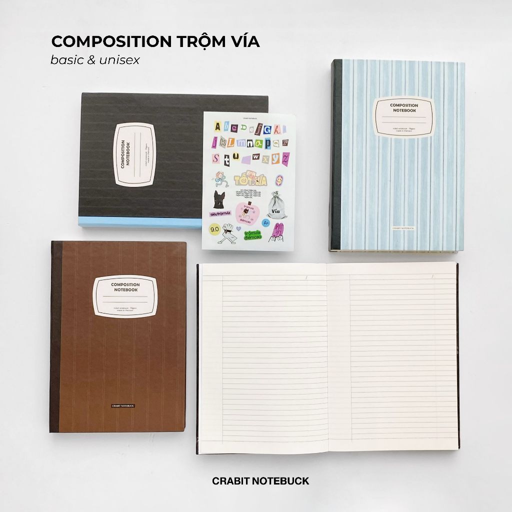 [TẶNG STICKER] Vở 300 trang 500 trang bìa cứng kẻ ngang vở dày B5 70gsm tập học sinh vở Crabit Compo