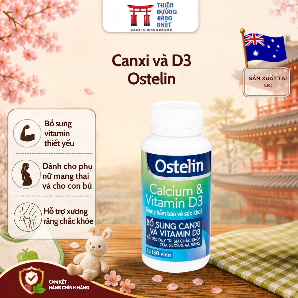 Ostelin Canxi và vitamin D3, canxi cho bà bầu, canxi bầu Ostelin 130 viên Úc