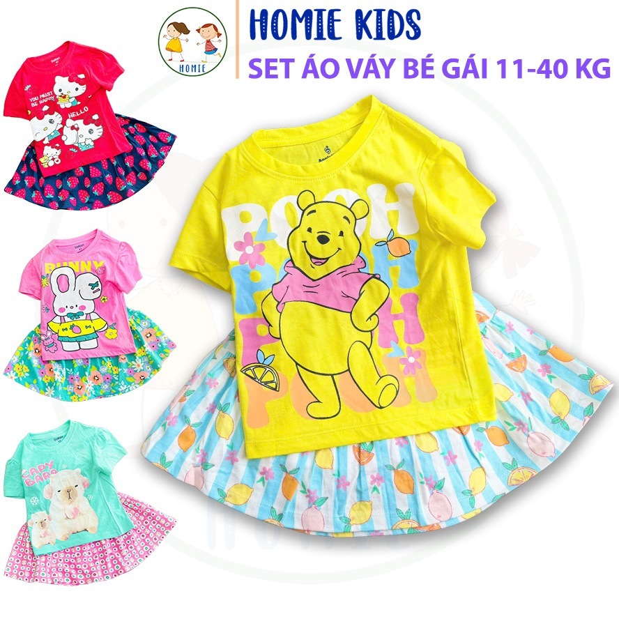 Set váy áo cho bé gái size đại 11-40 kg đồ bộ trẻ em gồm áo thun cotton chân váy in hình kuromi kitt