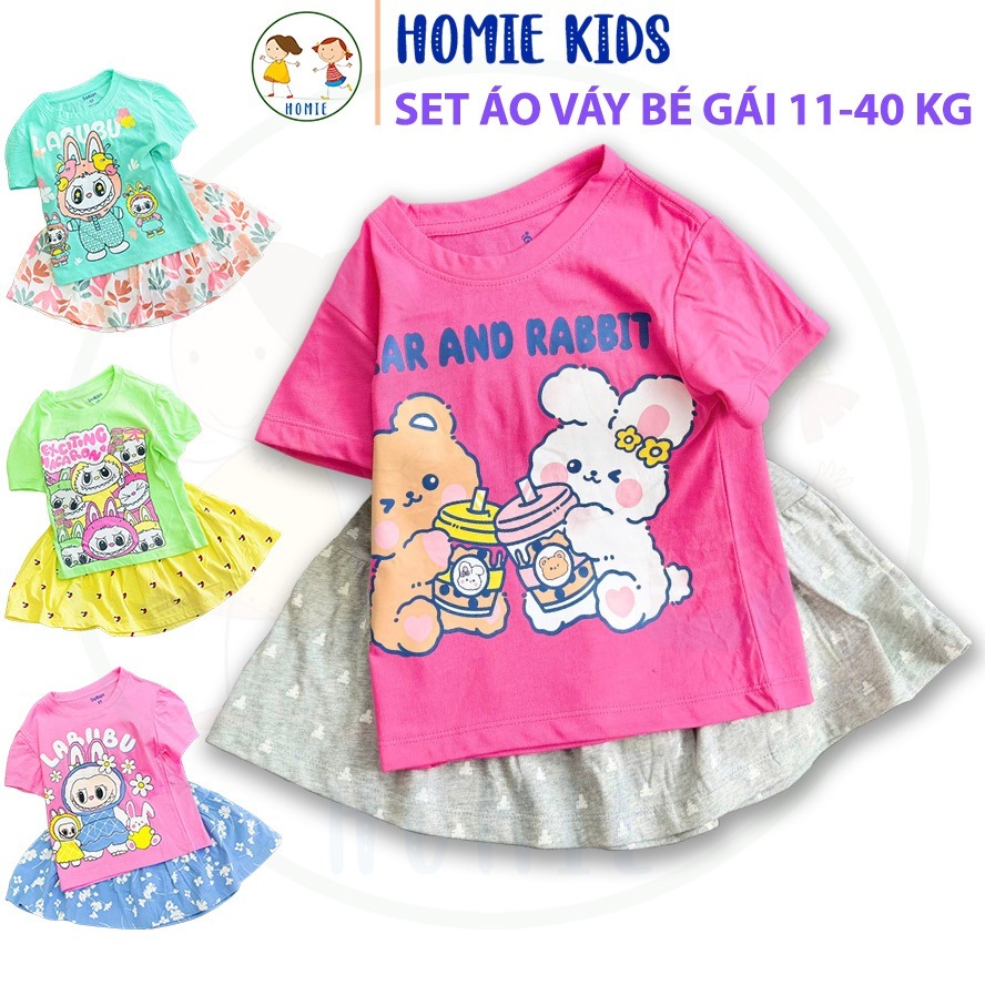 Set váy bé gái size đại 11-40 kg đồ bộ trẻ em gồm áo thun cotton và chân váy liền quần in kuromi kit