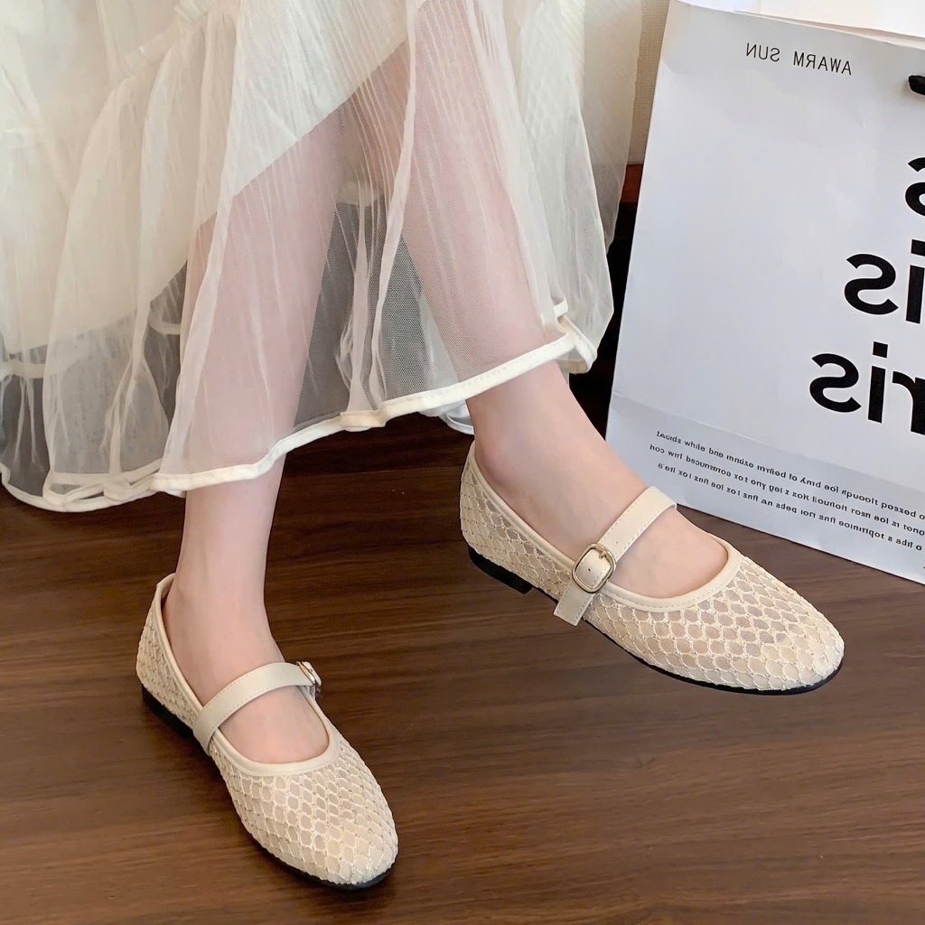 Giày Búp Bê MWC 2378 - Giày Búp Bê Vải Lưới Dệt Kim Tuyến Xinh Xắn Nữ Tính