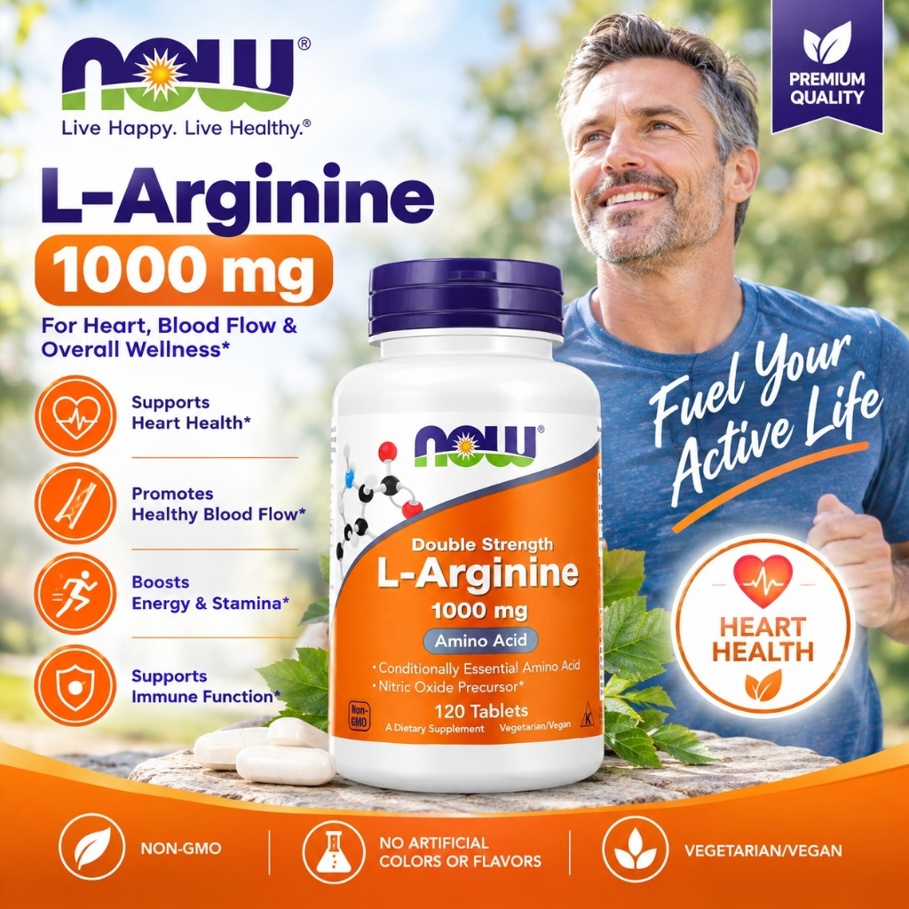 【Nhập khẩu từ Mỹ】Viên uống NOW Foods L-Arginine 1000mg 120 Viên