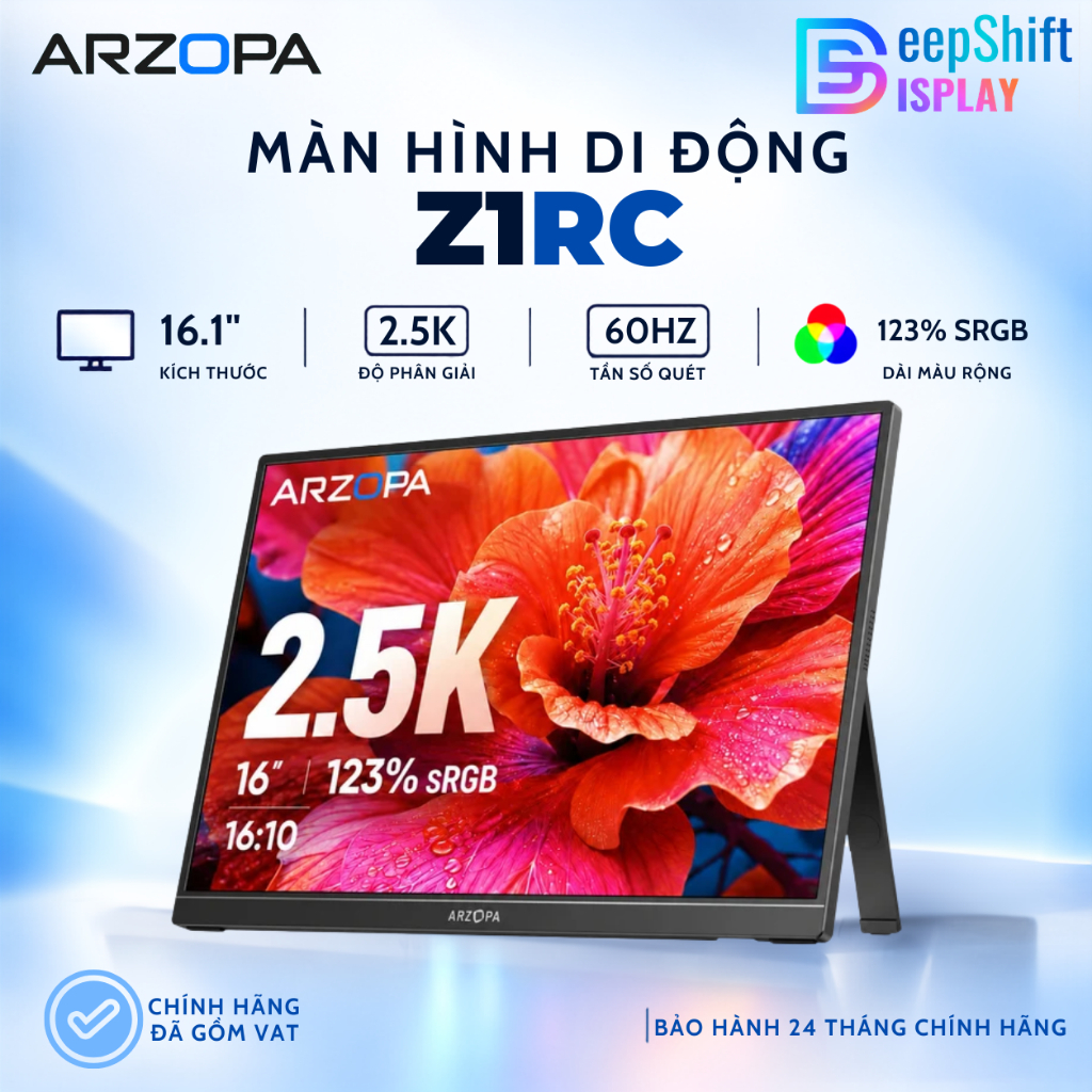 Màn Hình Di Động ARZOPA Z1RC 16 inch 2.5K IPS | 500 Nits | 101% sRGB | USB-C HDMI