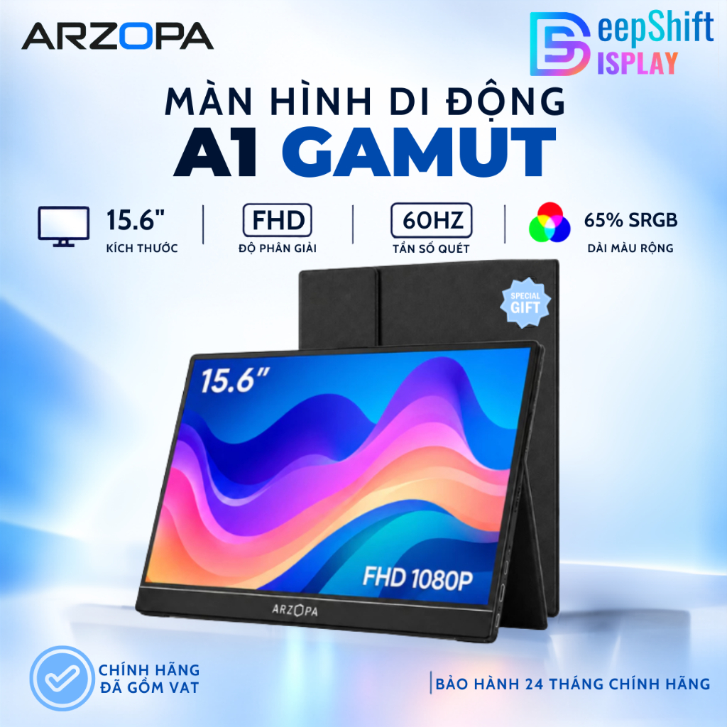 Màn Hình Di Động ARZOPA A1 Gamut 15.6" IPS FHD | HDR10 | Bao Da | USB-C HDMI | Chính Hãng | Hỏa Tốc