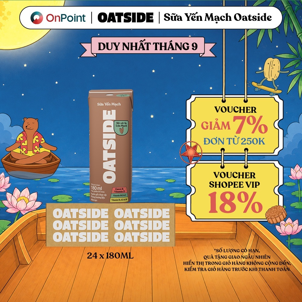 Thùng 24 hộp Sữa yến mạch OATSIDE vị Socola Lúa Mạch 180ml (180ml x 24)