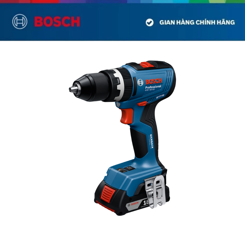 Máy khoan vặn vít động lực dùng pin Bosch GSB 18V-65 – Động cơ không chổi than Brushless, lực siết 6